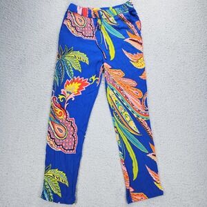Boden Pants Womens 4 Blue Paisley Tropical Elastic Waist Travel Beach Print